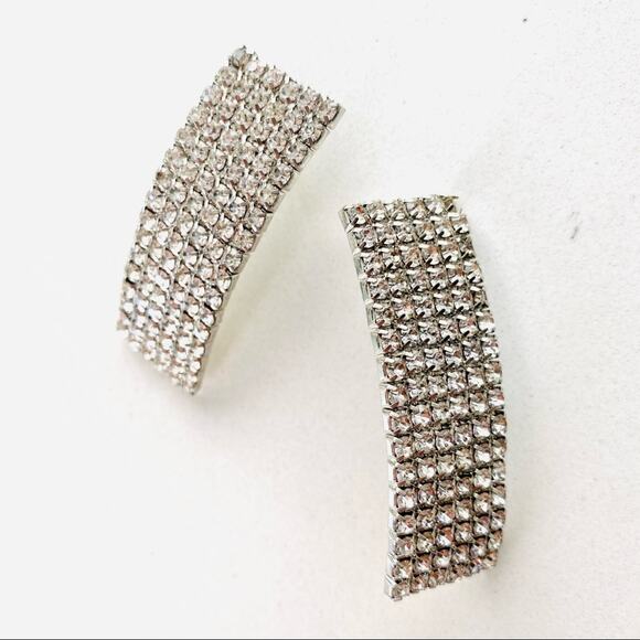 NORDSTROM REVOLVE Silver White Bar CZ Rhinestone 1.75" Stud Earrings Jewelry - Picture 9 of 9